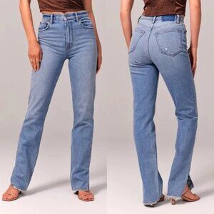 Abercrombie & Fitch Ultra High Rise 90s Straight Jean Denim Side Slit Sz 30 10R